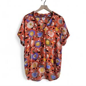 CAbi Visionary Replay Orange Floral Top Size Small